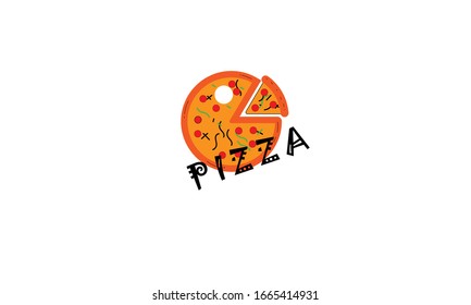 Pizza cafe logo, pizza icon, emblem for fast food restaurant. Simple flat style pizza logo on white background, white isolated background