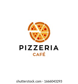 Logo de la cafetería Pizza, icono de pizza, emblema de un restaurante de comida rápida. Logotipo simple de pizza de estilo plano con fondo blanco, fondo blanco aislado