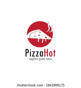 Pizza cafe logo, pizza icon, emblem for fast food restaurant. Simple flat style pizza logo on white background