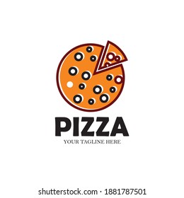 Pizza cafe logo, pizza icon, emblem for fast food restaurant. Simple flat style pizza logo vector

