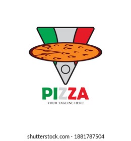 Pizza cafe logo, pizza icon, emblem for fast food restaurant. Simple flat style pizza logo vector
