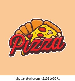 Pizza cafe logo, pizza icon, illustration vector graphic emblem pizza of perfect for fast food restaurant. Simple flat style pizza logo.