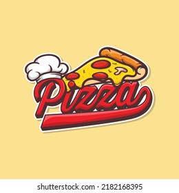 Pizza cafe logo, pizza icon, illustration vector graphic emblem pizza of perfect for fast food restaurant. Simple flat style pizza logo.