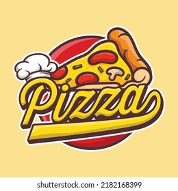 Pizza cafe logo, pizza icon, illustration vector graphic emblem pizza of perfect for fast food restaurant. Simple flat style pizza logo.