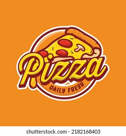 Pizza cafe logo, pizza icon, illustration vector graphic emblem pizza of perfect for fast food restaurant. Simple flat style pizza logo.