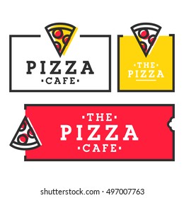 Pizza cafe. Set pizza logo, emblem, label