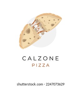 Pizza Calzone Illustration Logo Cut With Delicious Stuffing