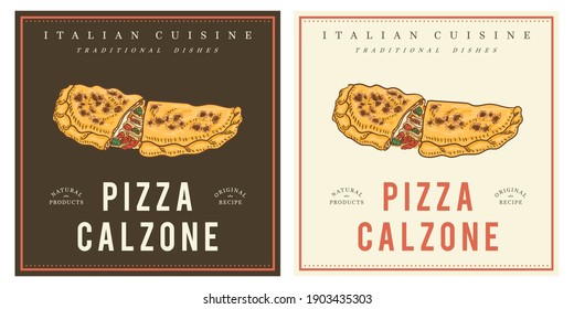 pizza calzone Italian cuisine menu illustration