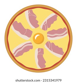 Pizza Carbonara - top view. Vector drawing, flat design.