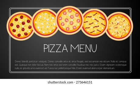 Pizza card menu. Vector illustration. 