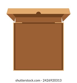 Caja de cartón de pizza abierta, vista superior. Ilustración vectorial de estilo plano aislado sobre fondo blanco