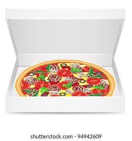 pizza is in a cardboard box vector illustration