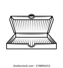 Pizza cardboard box vector object or design element in monochrome vintage style isolated in white background
