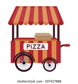 Pizza cart icon in cartoon style isolated on white background. Pizza and pizzeria symbol stock vector illustration.