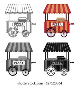 Pizza cart icon in cartoon style isolated on white background. Pizza and pizzeria symbol stock vector illustration.