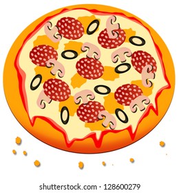 pizza cartoon against white background, abstract vector art illustration
