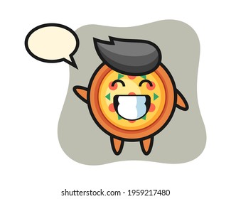 Pizza cartoon character doing wave hand gesture, cute style design for t shirt, sticker, logo element