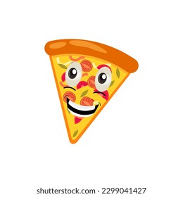 Pizza cartoon character, pizza character emotions, face, arms and legs. Funny cartoon characters. Trendy illustration in retro style. Vector kawaii line cartoon style illustration