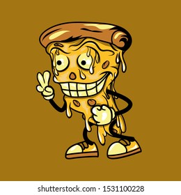 pizza cartoon character illustration for tshirt design or graffiti