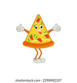 Pizza Cartoon Character, modern vector template set of mascot illustrations. Food Object Icon Concept Isolated Premium Vector.