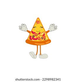 Pizza Cartoon Character, modern vector template set of mascot illustrations. Food Object Icon Concept Isolated Premium Vector.