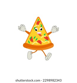 Pizza Cartoon Character, modern vector template set of mascot illustrations. Food Object Icon Concept Isolated Premium Vector.