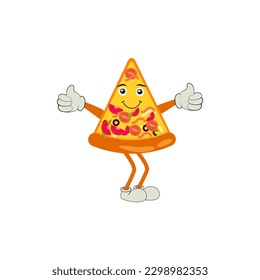 Pizza Cartoon Character, modern vector template set of mascot illustrations. Food Object Icon Concept Isolated Premium Vector.