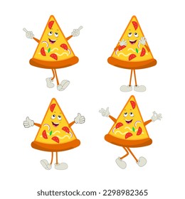 Pizza Cartoon Character, modern vector template set of mascot illustrations. Food Object Icon Concept Isolated Premium Vector.
