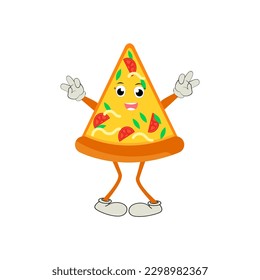 Pizza Cartoon Character, modern vector template set of mascot illustrations. Food Object Icon Concept Isolated Premium Vector.