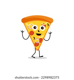 Caricatura de Pizza, plantilla vectorial moderna de ilustraciones de mascota. Vector Premium aislado de objetos alimentarios.