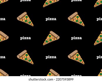 Pizza Cartoon Character Seamless Pattern On Black Background