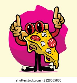 Pizza cartoon character standing with hands raised