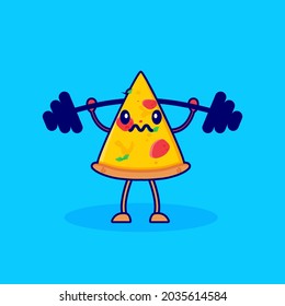 pizza cartoon character vector lifting weights