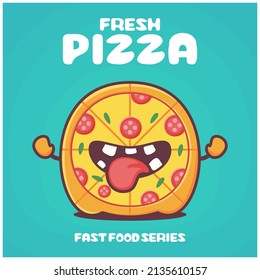 pizza cartoon. fast food vector illustration. with a funny expression