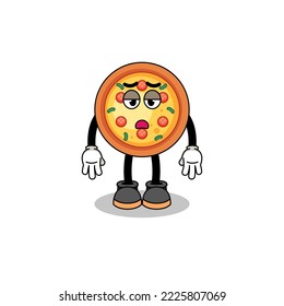 dibujo animado de pizza con gesto de fatiga , diseño de personajes