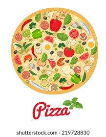 Pizza cartoon flat style icon, isolated vector illustration. Design for stickers, logo, web and mobile app.