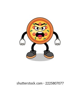 pizza cartoon illustration with angry expression , character design