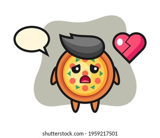 Pizza cartoon illustration is broken heart, cute style design for t shirt, sticker, logo element