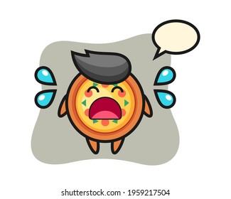 Pizza cartoon illustration with crying gesture, cute style design for t shirt, sticker, logo element