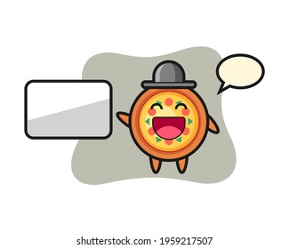 Pizza cartoon illustration doing a presentation, cute style design for t shirt, sticker, logo element