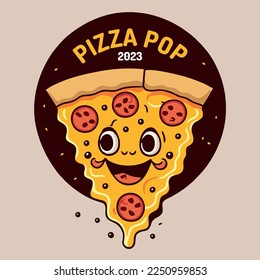 Pizza cartoon logo illustration vector