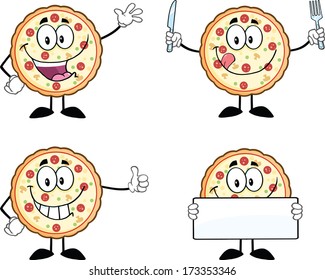 Pizza Cartoon Mascot Character 1. Vector Collection Set