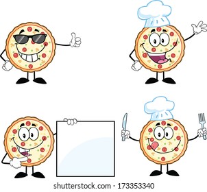 Pizza Cartoon Mascot Character 2. Vector Collection Set