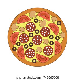 Pizza cartoon. Outlined illustration with thin line black stroke