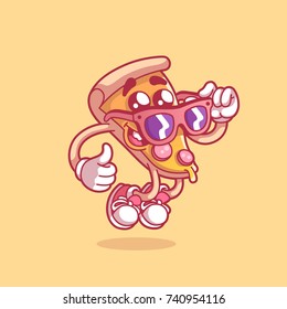 Pizza. Cartoon sticker in comic style with contour. Decoration for greeting cards, posters, patches, prints for clothes. Modern flat style thin line vector illustration isolated on yellow background.