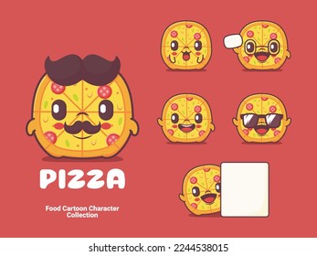 pizza cartoon. vector illustration with different expressions