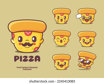 pizza cartoon. vector illustration with different expressions