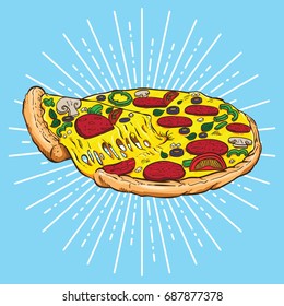 Pizza Cartoon Vector,  Italian pizza, hand drawn pizza