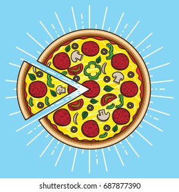 Pizza Cartoon Vector,  Italian pizza, hand drawn pizza