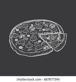 Pizza Cartoon Vector,  Italian pizza, hand drawn pizza